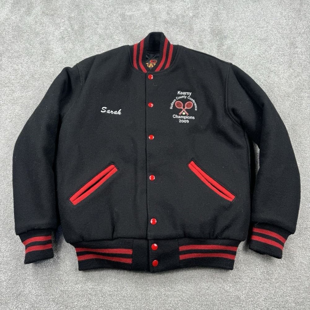 Game Sportswear Wool Varsity Jacket Size XS Black Red Sarah Tennis USA Made